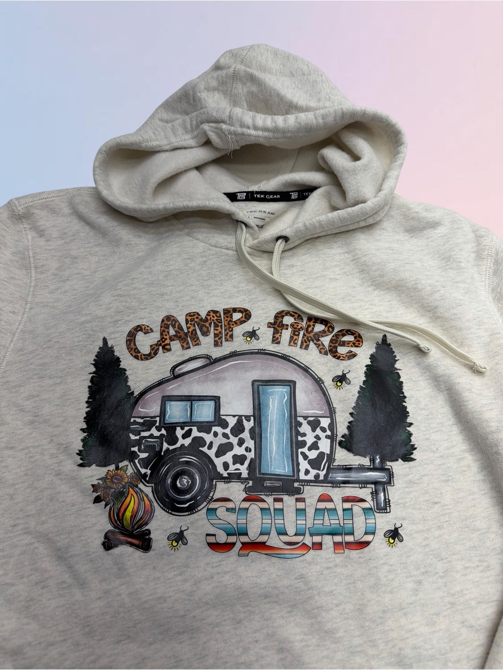 CAMP FIRE SQUAD Adult Large heather Gray Hoodie Seeatshirt